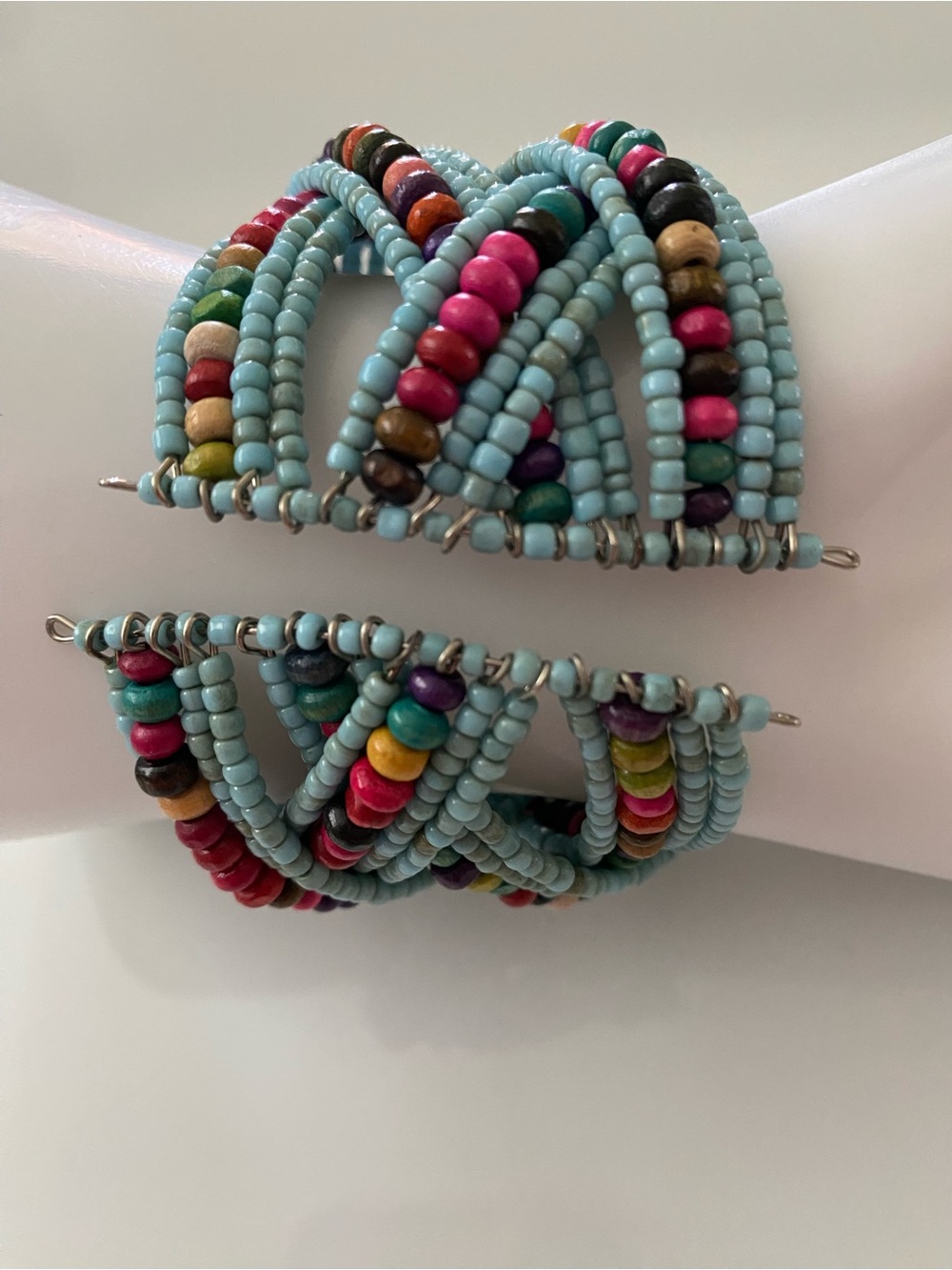 Two Multicolored Beaded Wrap Bracelets - Turquoise & Coral - Picture 9 of 11